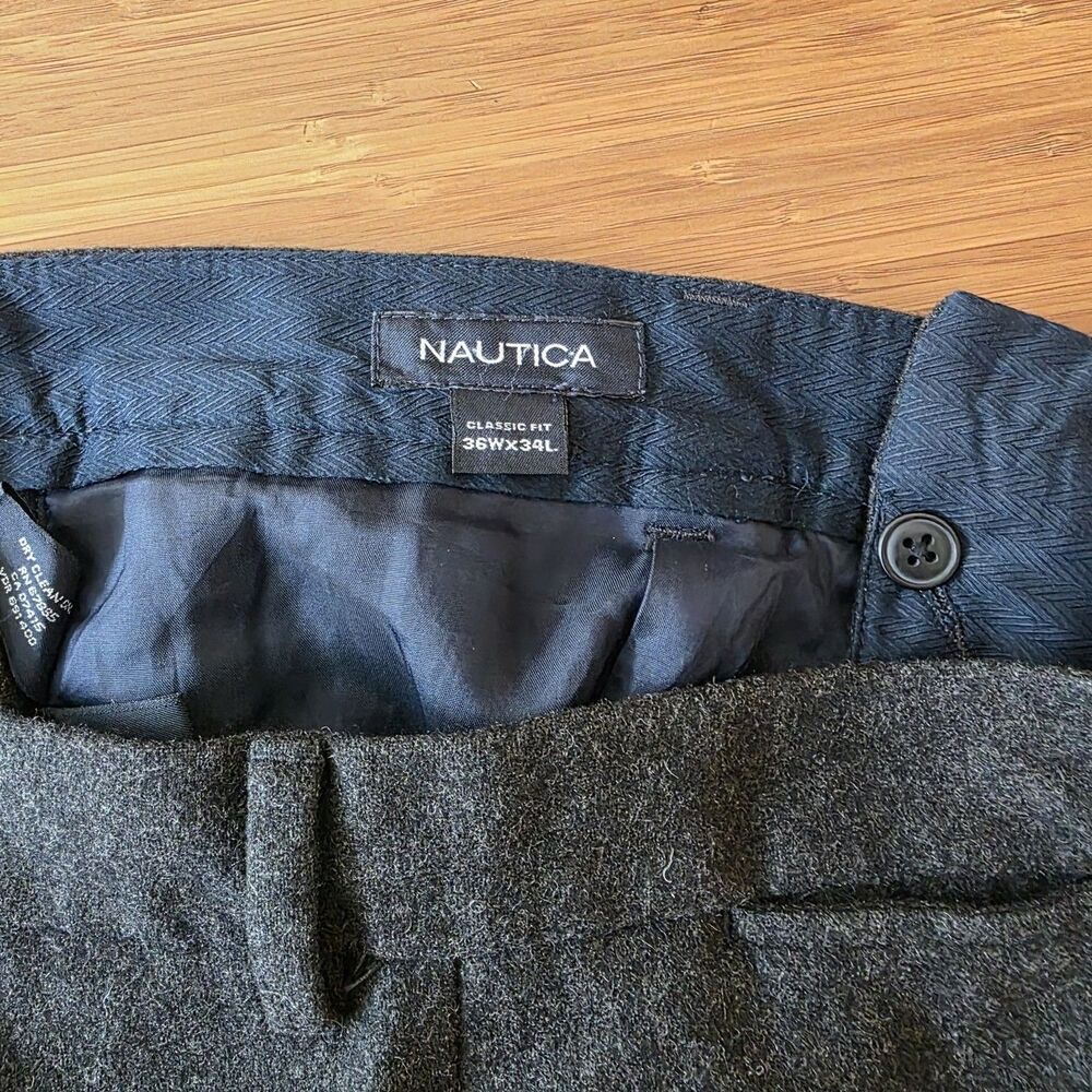Vtg Nautica 36x34 Charcoal Wool Flannel Pleated Cuffed Baggy High Waist Pants - Picture 11 of 16
